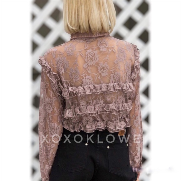 POL Floral Lace Button Down Ruffle Shirt - Picture 7 of 10